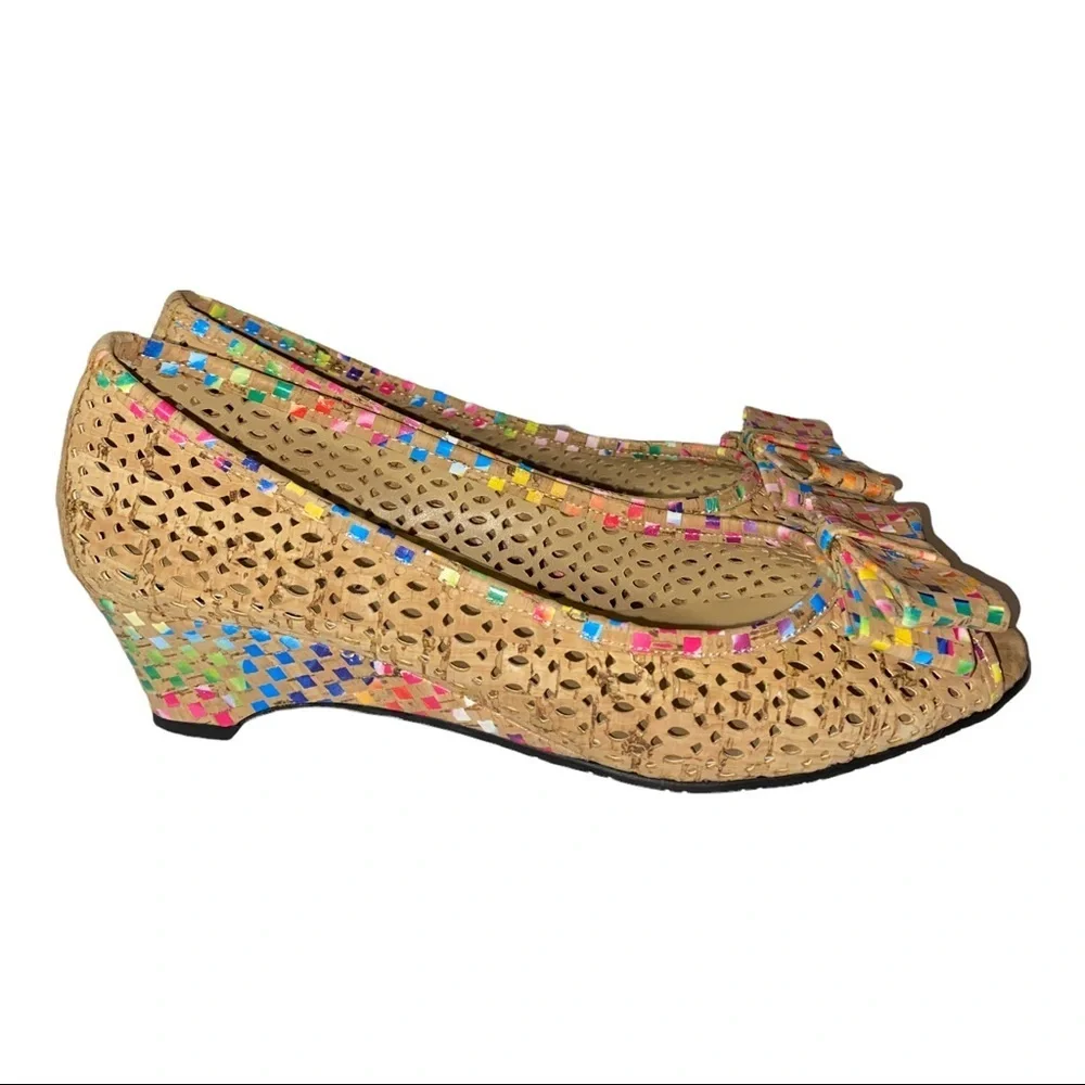 Vaneli peep-toe Cork Wedge Sandals 7N Rainbow